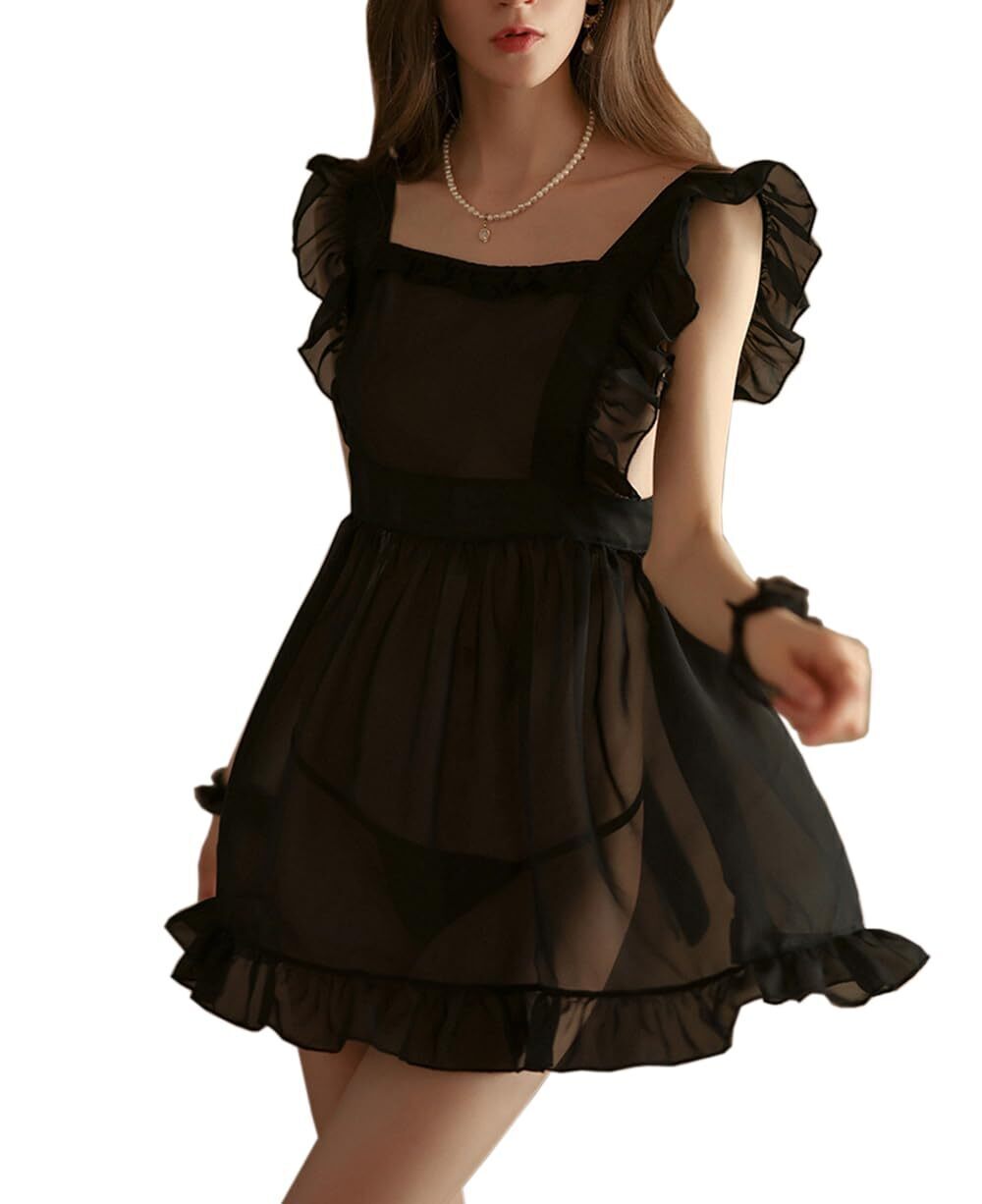8396 Sexy Lingerie Cosplay French Maid Outfit Costume Naughty Lace Babydoll